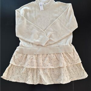 Cream Sweater Dress with Polka Dot Skirt